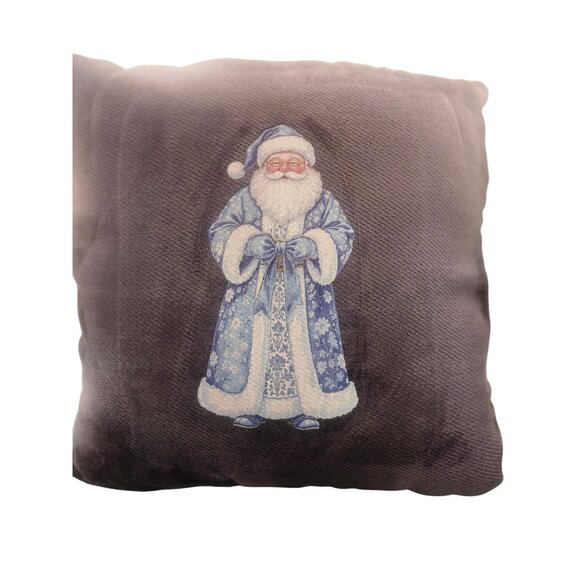 Blue Santa Chenille  18"x18" Accent Pillow Handcrafted Christmas Home Décor - Picture 3 of 7